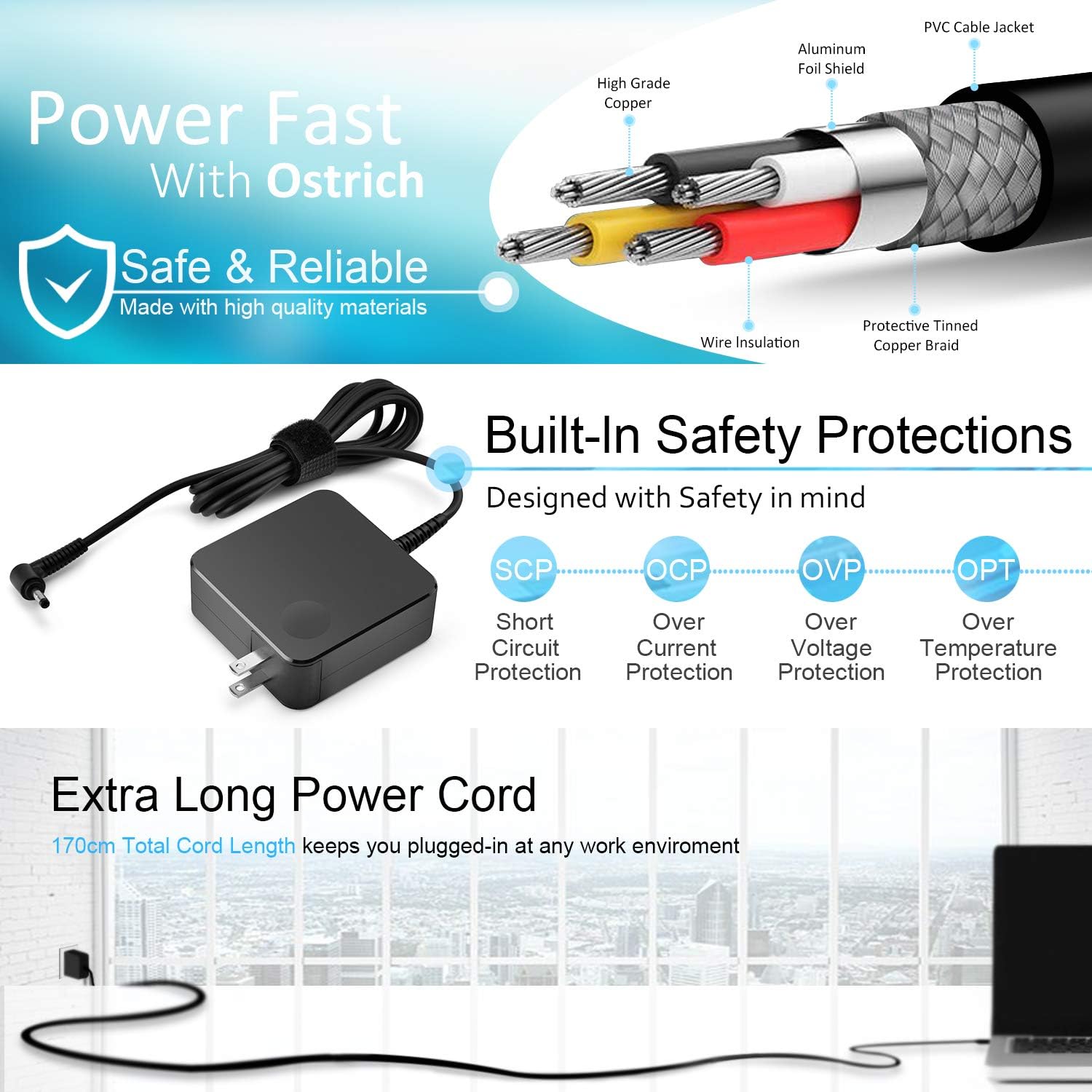 Ostrich adlx65clgc2a 45w/65w 4.0mmx1.7mm laptop adapter Ostrich adlx65clgc2a 45w/65w 4.0mmx1.7mm laptop adapter
